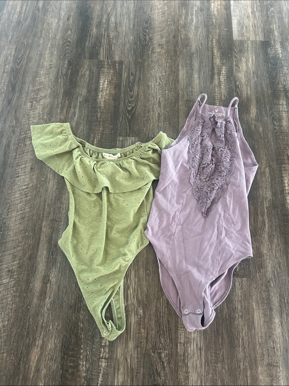 Women’s body suits  in Green and Lavender - Soft Ruffle Detail sz small